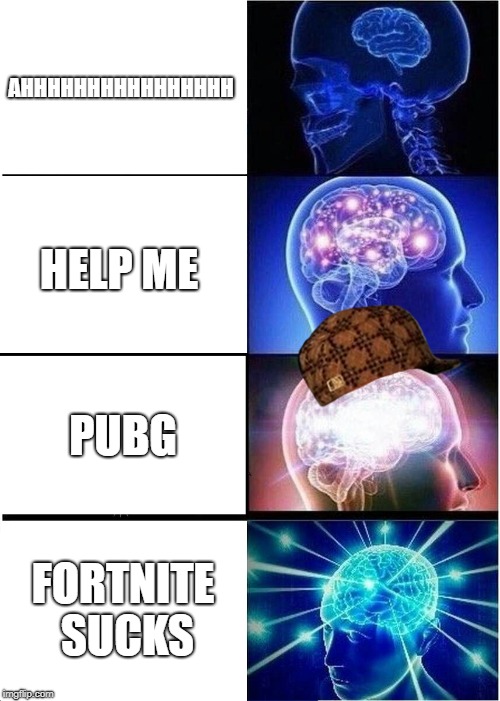 Expanding Brain | AHHHHHHHHHHHHHHHH; HELP ME; PUBG; FORTNITE SUCKS | image tagged in memes,expanding brain,scumbag | made w/ Imgflip meme maker