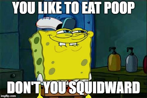 Don't You Squidward | YOU LIKE TO EAT POOP; DON'T YOU SQUIDWARD | image tagged in memes,dont you squidward | made w/ Imgflip meme maker