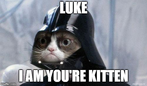 star wars cat |  LUKE; I AM YOU'RE KITTEN | image tagged in memes,grumpy cat star wars,grumpy cat | made w/ Imgflip meme maker