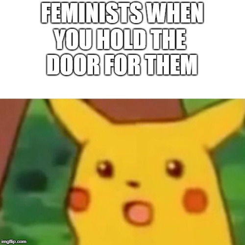 Surprised Pikachu | FEMINISTS WHEN; YOU HOLD THE DOOR FOR THEM | image tagged in memes,surprised pikachu | made w/ Imgflip meme maker
