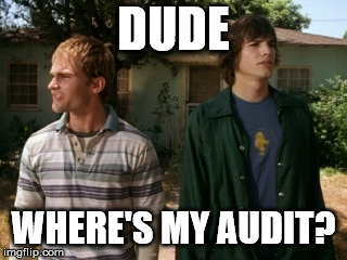 dude wheres my car | DUDE; WHERE'S MY AUDIT? | image tagged in dude wheres my car | made w/ Imgflip meme maker