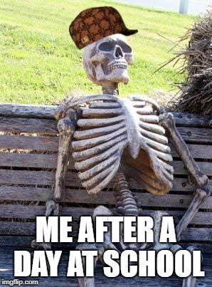 Waiting Skeleton Meme | ME AFTER A DAY AT SCHOOL | image tagged in memes,waiting skeleton,scumbag | made w/ Imgflip meme maker