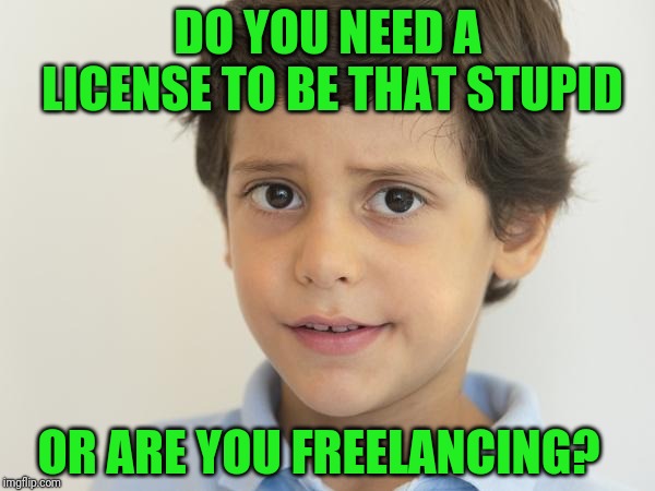 DO YOU NEED A LICENSE TO BE THAT STUPID OR ARE YOU FREELANCING? | image tagged in young sam elliot | made w/ Imgflip meme maker
