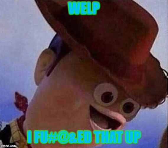 Derp Woody | WELP; I FU#@&ED THAT UP | image tagged in derp woody | made w/ Imgflip meme maker