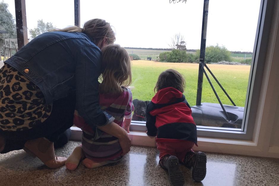 High Quality Mom and children looking out the window Blank Meme Template