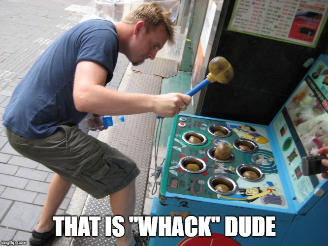 whack a mole | THAT IS "WHACK" DUDE | image tagged in whack a mole | made w/ Imgflip meme maker