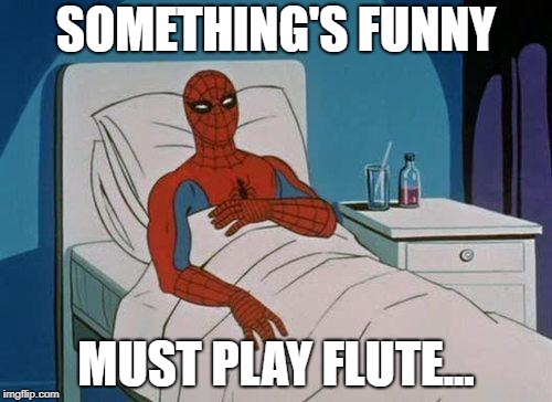Spiderman Hospital | SOMETHING'S FUNNY; MUST PLAY FLUTE... | image tagged in memes,spiderman hospital,spiderman | made w/ Imgflip meme maker