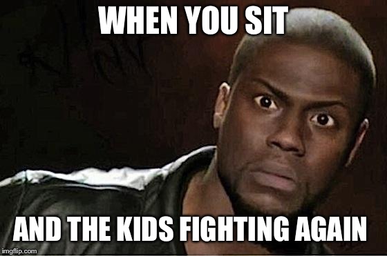 Kevin Hart | WHEN YOU SIT; AND THE KIDS FIGHTING AGAIN | image tagged in memes,kevin hart | made w/ Imgflip meme maker