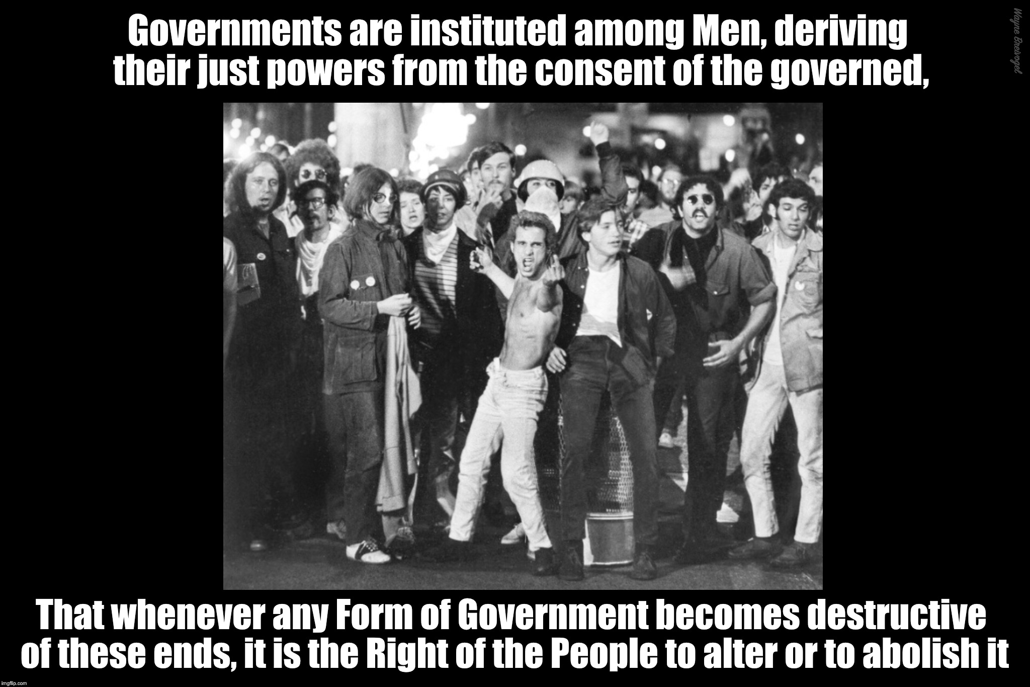 Governments are instituted among Men, deriving their just powers from the consent of the governed |  Governments are instituted among Men, deriving their just powers from the consent of the governed, Wayne Breivogel; That whenever any Form of Government becomes destructive of these ends, it is the Right of the People to alter or to abolish it | image tagged in donald trump,resist,fascist,declaration of independence | made w/ Imgflip meme maker