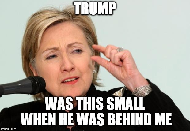 trump was this small | TRUMP; WAS THIS SMALL WHEN HE WAS BEHIND ME | image tagged in hillary clinton fingers,donald trump | made w/ Imgflip meme maker