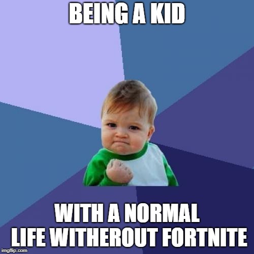 Success Kid Meme | BEING A KID; WITH A NORMAL LIFE WITHEROUT FORTNITE | image tagged in memes,success kid | made w/ Imgflip meme maker