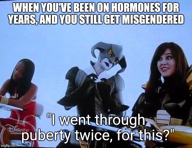 More Trans Problems  | WHEN YOU'VE BEEN ON HORMONES FOR YEARS, AND YOU STILL GET MISGENDERED; "I went through puberty twice, for this?" | image tagged in memes,humor,transgender,trans,movie quotes | made w/ Imgflip meme maker