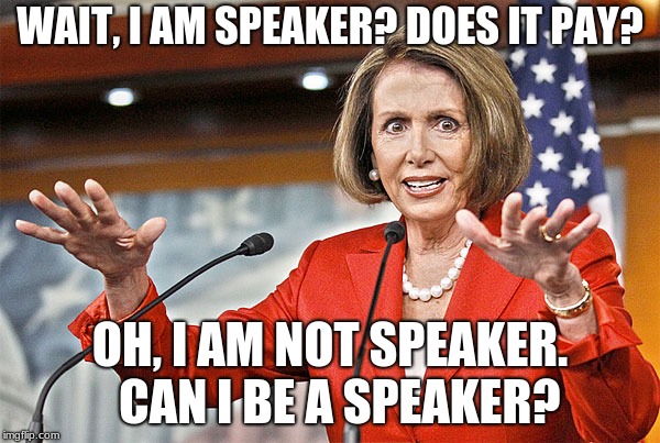 Nancy Pelosi has issues | WAIT, I AM SPEAKER? DOES IT PAY? OH, I AM NOT SPEAKER.  CAN I BE A SPEAKER? | image tagged in nancy pelosi is crazy,alzheimers,mental health,confused | made w/ Imgflip meme maker