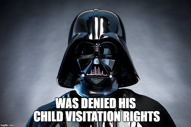 WAS DENIED HIS CHILD VISITATION RIGHTS | image tagged in darth vader,anakin skywalker,fathers rights,father and son,father and daughter | made w/ Imgflip meme maker