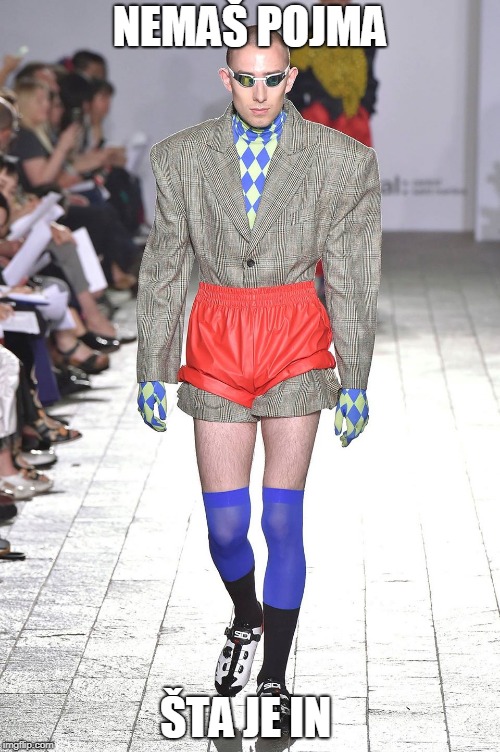 fashion statement | NEMAŠ POJMA; ŠTA JE IN | image tagged in fashion statement | made w/ Imgflip meme maker