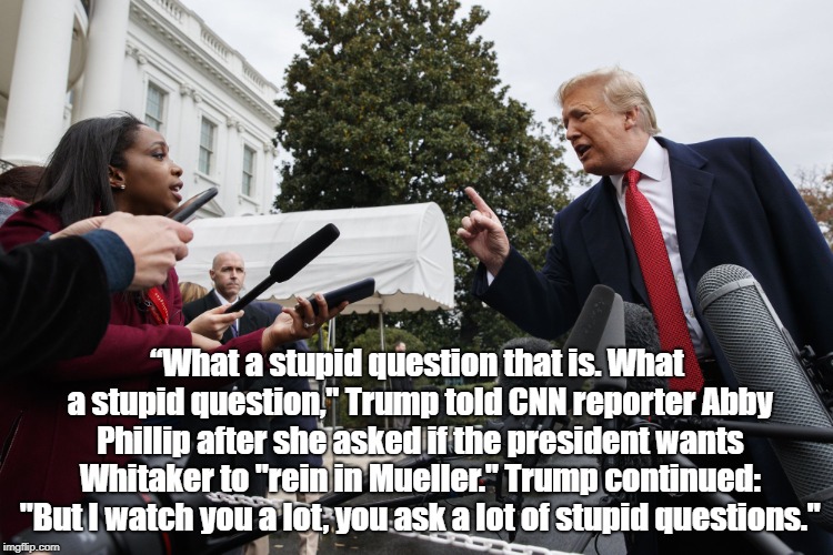 â€œWhat a stupid question that is. What a stupid question," Trump told CNN reporter Abby Phillip after she asked if the president wants Whitak | made w/ Imgflip meme maker