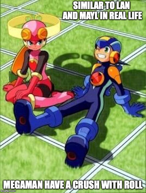 Megaman and Roll | SIMILAR TO LAN AND MAYL IN REAL LIFE; MEGAMAN HAVE A CRUSH WITH ROLL | image tagged in megaman nt warrior,megaman,roll,memes | made w/ Imgflip meme maker