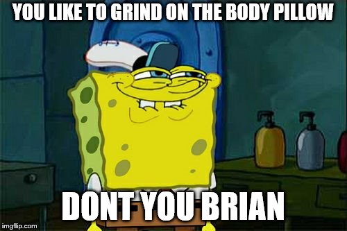 Don't You Squidward Meme | YOU LIKE TO GRIND ON THE BODY PILLOW DONT YOU BRIAN | image tagged in memes,dont you squidward | made w/ Imgflip meme maker