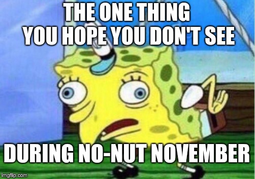 Mocking Spongebob Meme | THE ONE THING YOU HOPE YOU DON'T SEE; DURING NO-NUT NOVEMBER | image tagged in memes,mocking spongebob | made w/ Imgflip meme maker