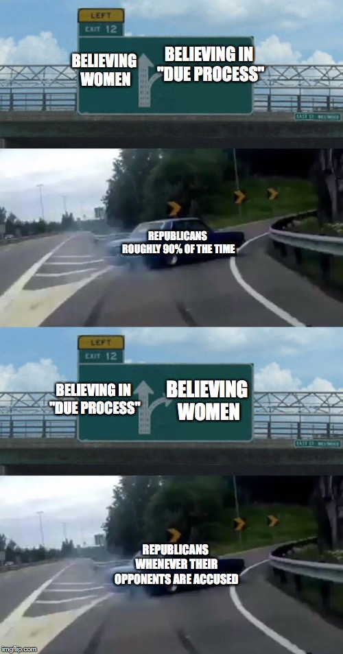 BELIEVING IN "DUE PROCESS" BELIEVING WOMEN REPUBLICANS ROUGHLY 90% OF THE TIME BELIEVING WOMEN BELIEVING IN "DUE PROCESS" REPUBLICANS WHENEV | made w/ Imgflip meme maker