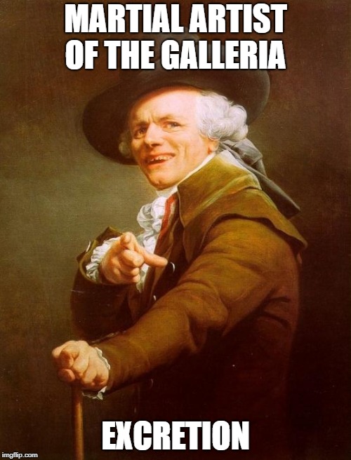 Joseph Ducreux Meme | MARTIAL ARTIST OF THE GALLERIA; EXCRETION | image tagged in memes,joseph ducreux | made w/ Imgflip meme maker