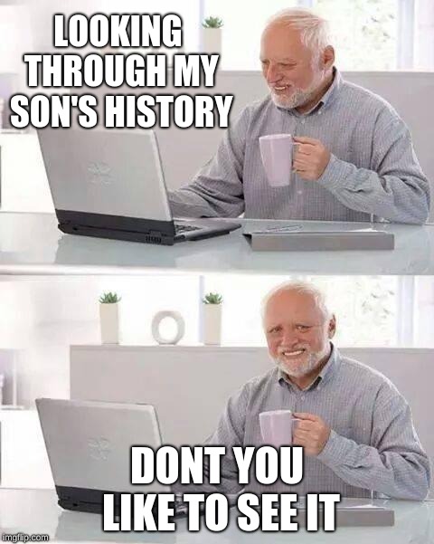 Hide the Pain Harold Meme | LOOKING THROUGH MY SON'S HISTORY; DONT YOU LIKE TO SEE IT | image tagged in memes,hide the pain harold | made w/ Imgflip meme maker
