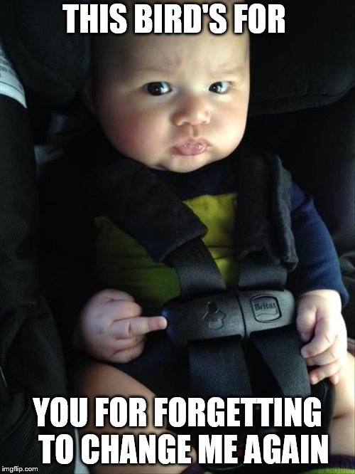 this bird for you | THIS BIRD'S FOR; YOU FOR
FORGETTING  TO CHANGE ME AGAIN | image tagged in baby,baby funny,funny,this bird for you | made w/ Imgflip meme maker