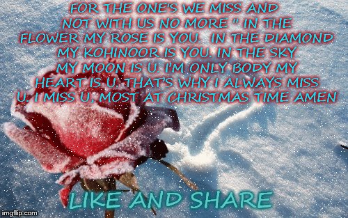 the one's that are not here with us on christmas | FOR THE ONE'S WE MISS AND NOT WITH US NO MORE '' IN THE FLOWER MY ROSE IS YOU. 
IN THE DIAMOND MY KOHINOOR IS YOU.
IN THE SKY MY MOON IS U.
I’M ONLY BODY MY HEART IS U.
THAT’S WHY I ALWAYS MISS U.
I MISS U, MOST AT CHRISTMAS TIME AMEN; LIKE AND SHARE | image tagged in christmas rose,christmas story | made w/ Imgflip meme maker