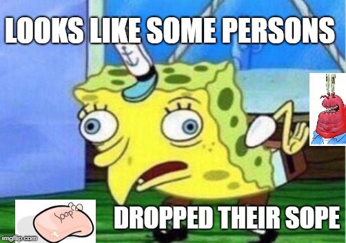 Mocking Spongebob Meme | LOOKS LIKE SOME PERSONS; DROPPED THEIR SOPE | image tagged in memes,mocking spongebob | made w/ Imgflip meme maker