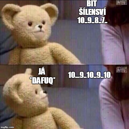 shocked bear | BIT ŠÍLENSVÍ 10..9..8..7.. 10...9..10..9..10; JÁ *DAFUQ* | image tagged in shocked bear | made w/ Imgflip meme maker