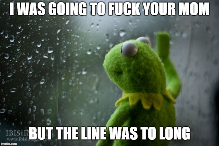 kermit window | I WAS GOING TO FUCK YOUR MOM; BUT THE LINE WAS TO LONG | image tagged in kermit window | made w/ Imgflip meme maker