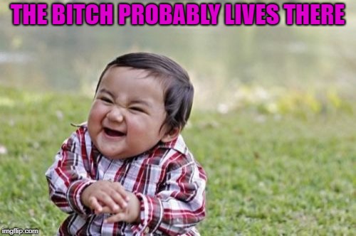 Evil Toddler Meme | THE B**CH PROBABLY LIVES THERE | image tagged in memes,evil toddler | made w/ Imgflip meme maker