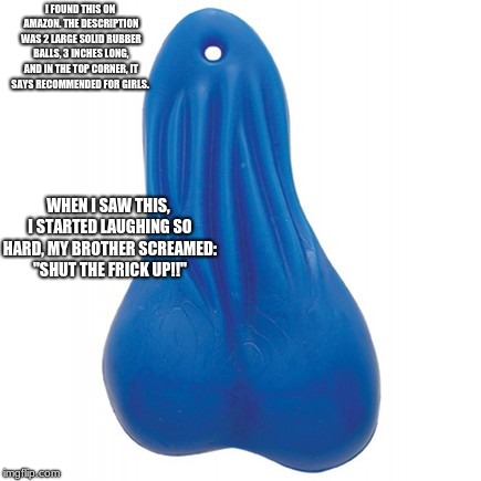 WTF IS THIS?? | I FOUND THIS ON AMAZON. THE DESCRIPTION WAS 2 LARGE SOLID RUBBER BALLS, 3 INCHES LONG, AND IN THE TOP CORNER, IT SAYS RECOMMENDED FOR GIRLS. WHEN I SAW THIS, I STARTED LAUGHING SO HARD, MY BROTHER SCREAMED: "SHUT THE FRICK UP!!" | image tagged in wtf is this | made w/ Imgflip meme maker