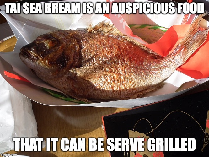 Sea Bream | TAI SEA BREAM IS AN AUSPICIOUS FOOD; THAT IT CAN BE SERVE GRILLED | image tagged in sea bream,memes | made w/ Imgflip meme maker