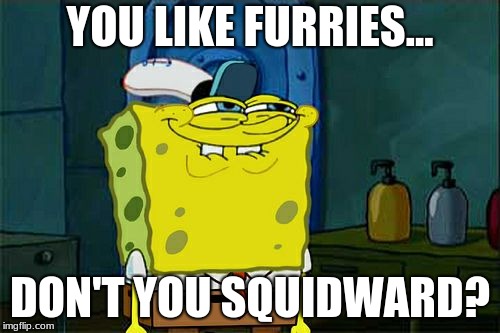 When you found out that your friend is a furry. | YOU LIKE FURRIES... DON'T YOU SQUIDWARD? | image tagged in memes,dont you squidward | made w/ Imgflip meme maker