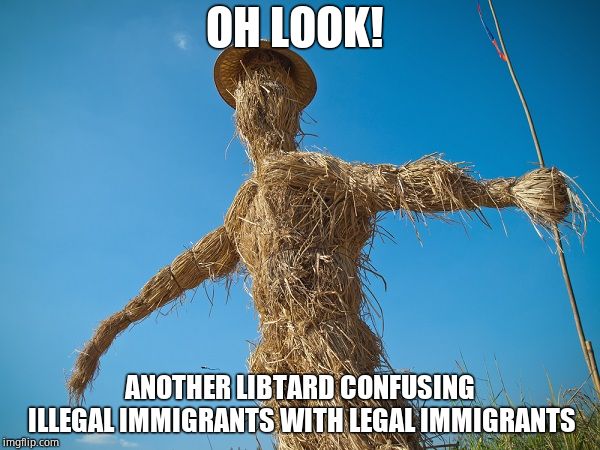 Strawman | OH LOOK! ANOTHER LIBTARD CONFUSING ILLEGAL IMMIGRANTS WITH LEGAL IMMIGRANTS | image tagged in strawman | made w/ Imgflip meme maker