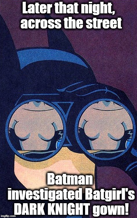 Later that night,  across the street Batman investigated Batgirl's DARK KNIGHT gown! | made w/ Imgflip meme maker
