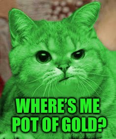 RayCat Annoyed | WHERE’S ME POT OF GOLD? | image tagged in raycat annoyed | made w/ Imgflip meme maker