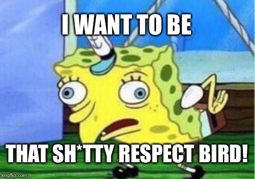 Mocking Spongebob Meme | I WANT TO BE THAT SH*TTY RESPECT BIRD! | image tagged in memes,mocking spongebob | made w/ Imgflip meme maker