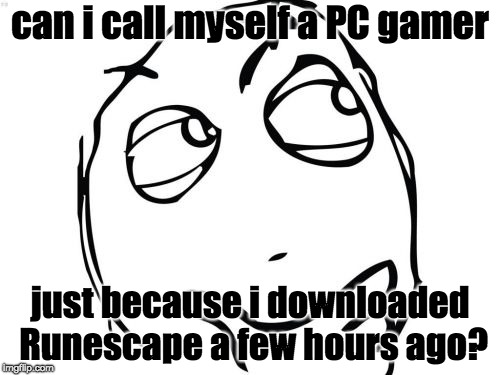 Question Rage Face | can i call myself a PC gamer; just because i downloaded Runescape a few hours ago? | image tagged in memes,question rage face | made w/ Imgflip meme maker
