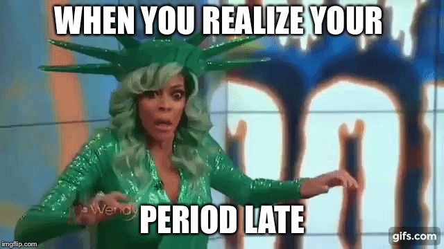 Wendy Williams Faint | WHEN YOU REALIZE YOUR; PERIOD LATE | image tagged in wendy williams faint | made w/ Imgflip meme maker