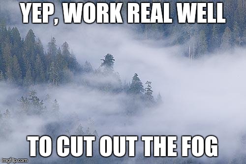 foggy | YEP, WORK REAL WELL TO CUT OUT THE FOG | image tagged in foggy | made w/ Imgflip meme maker