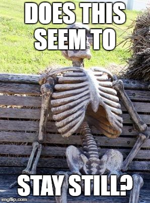 Waiting Skeleton Meme | DOES THIS SEEM TO; STAY STILL? | image tagged in memes,waiting skeleton | made w/ Imgflip meme maker