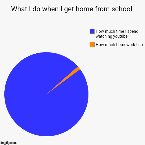 What I do when I get home from school | How much homework I do, How much time I spend watching youtube | image tagged in funny,pie charts | made w/ Imgflip chart maker