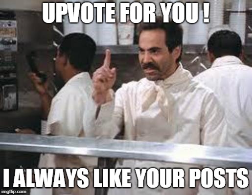 No soup | UPVOTE FOR YOU ! I ALWAYS LIKE YOUR POSTS | image tagged in no soup | made w/ Imgflip meme maker