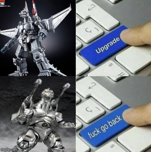 Too bad they scrapped that Transforming Mechagodzilla design | image tagged in godzilla,mechagodzilla,upgrade,upgrade go back | made w/ Imgflip meme maker