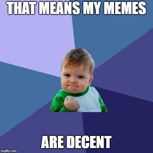 Success Kid Meme | THAT MEANS MY MEMES ARE DECENT | image tagged in memes,success kid | made w/ Imgflip meme maker