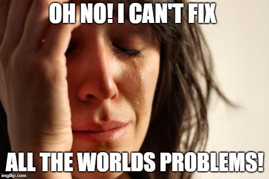 First World Problems | OH NO! I CAN'T FIX; ALL THE WORLDS PROBLEMS! | image tagged in memes,first world problems | made w/ Imgflip meme maker