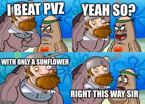 How Tough Are You Meme | YEAH SO? I BEAT PVZ; WITH ONLY A SUNFLOWER; RIGHT THIS WAY SIR | image tagged in memes,how tough are you | made w/ Imgflip meme maker
