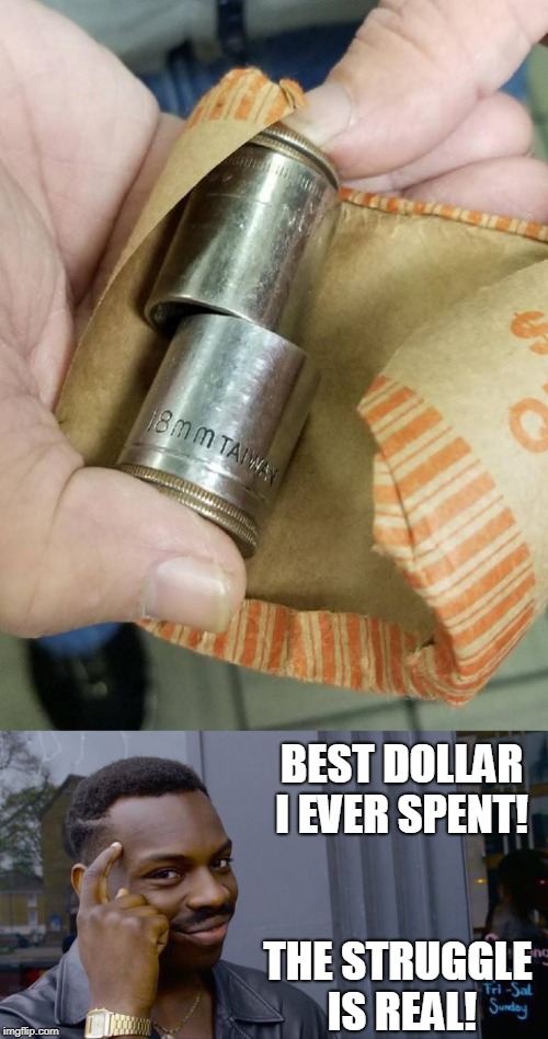 Good idea or no?  | BEST DOLLAR I EVER SPENT! THE STRUGGLE IS REAL! | image tagged in the struggle is real,hustle,cheapskate,quarter,dollar,memes | made w/ Imgflip meme maker